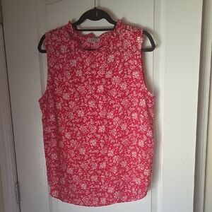 LOFT Outlet Fuschia & White Sleeveless Mandarin Collar Blouse With Button Detail
